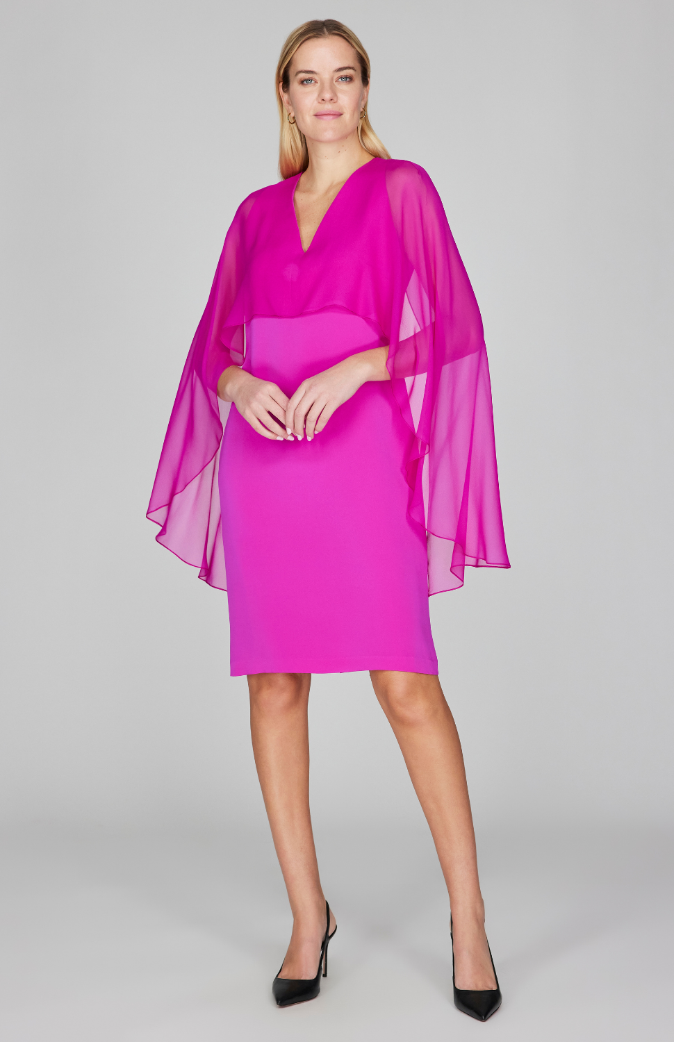 Gabby is 5'10 wearing Fuchsia in size XS.