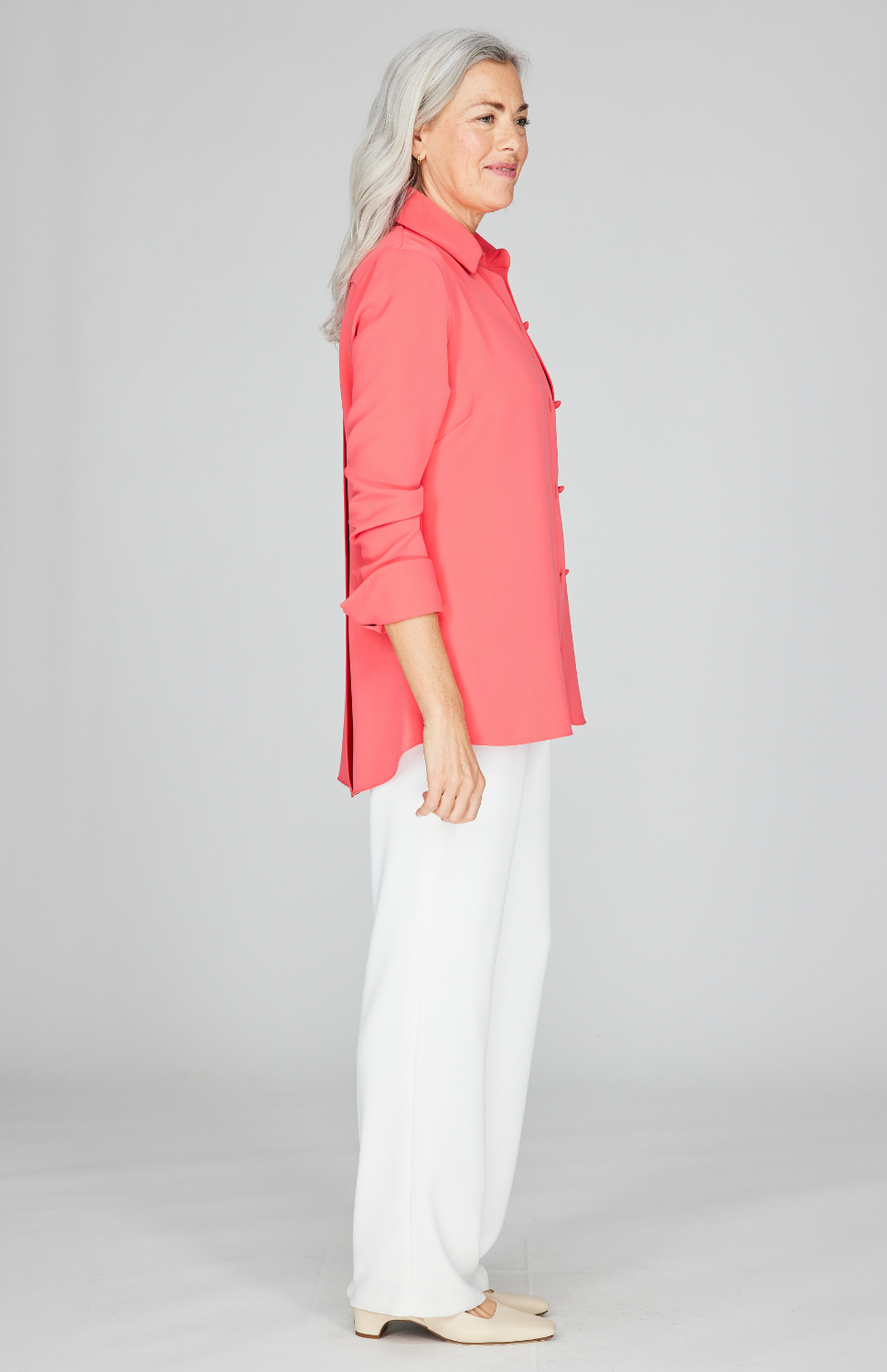 Lustrous Crepe Back Overlap Shirt