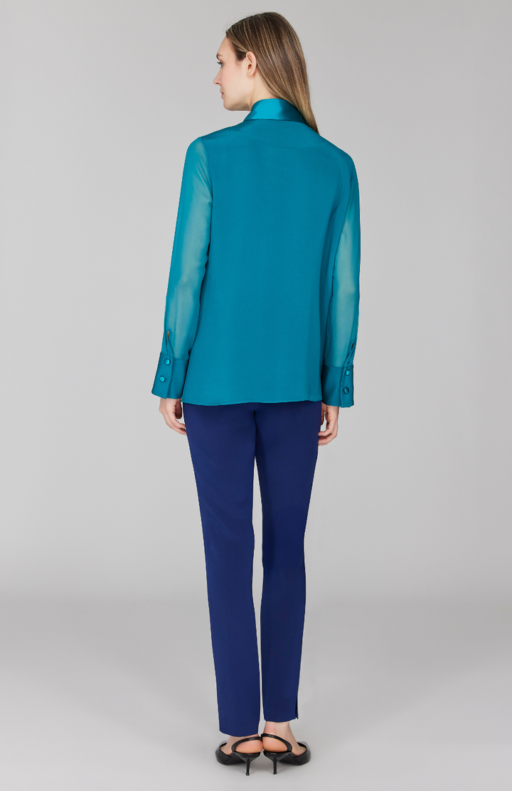 Silk Collared Jacket w/ Chiffon Sleeves