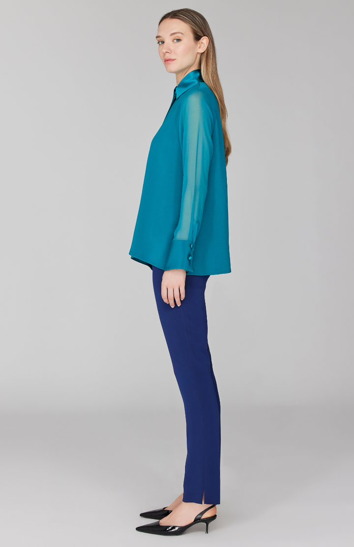 Silk Collared Jacket w/ Chiffon Sleeves