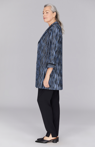 Lurex Knit Tweed Long Blazer w/ Contrast Trim