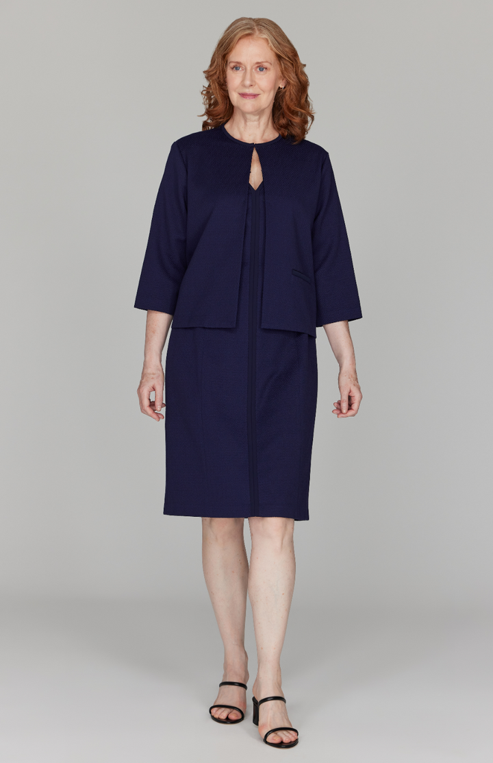 Pique V Neck Fitted Dress w/ Bias