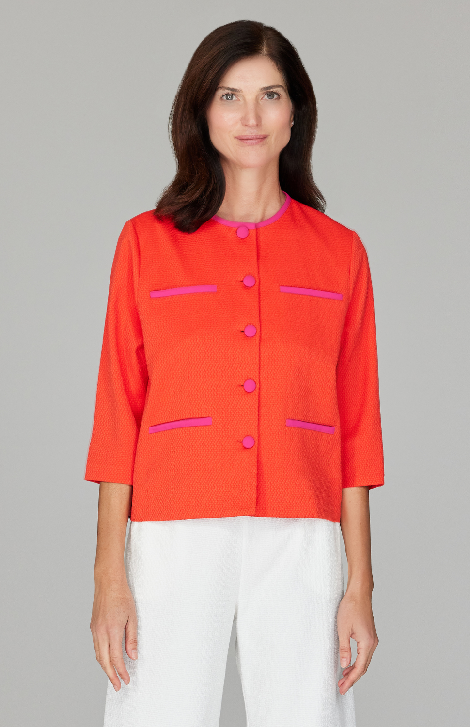 Ekaterina is 5'10" and wearing a size XS in Orange.