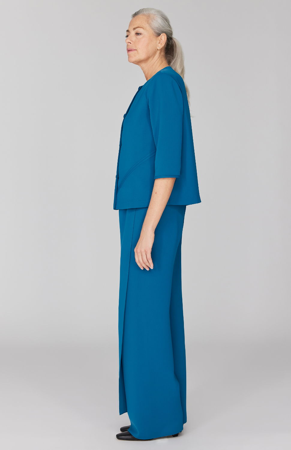 Lustrous Crepe Overlap Pant w/ Back Elastic