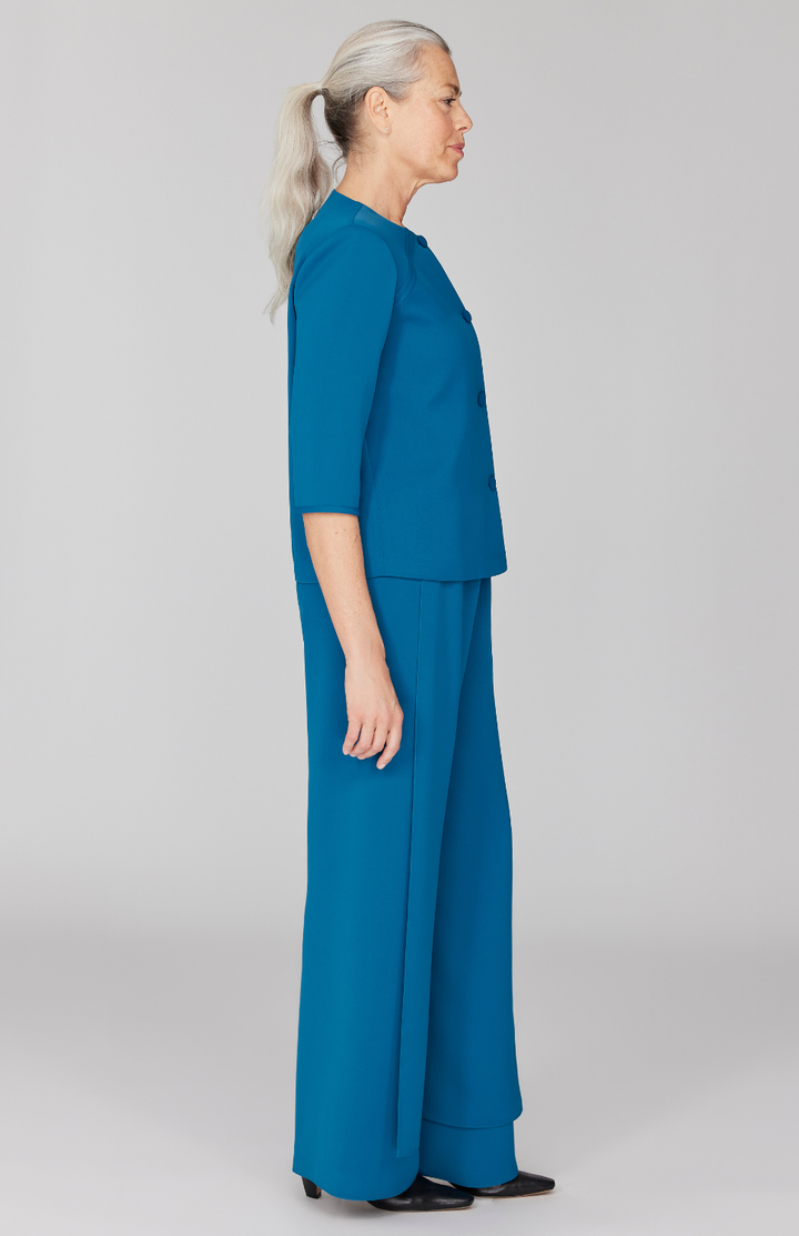 Lustrous Crepe Overlap Pant w/ Back Elastic