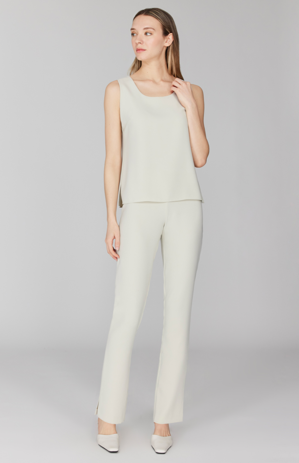 Lustrous Crepe Essential Narrow Leg Pant w/Flat Front, Back Elastic, & Slimmest Fit