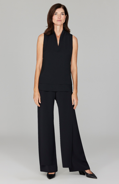 Lustrous Crepe Overlap Pant w/ Back Elastic