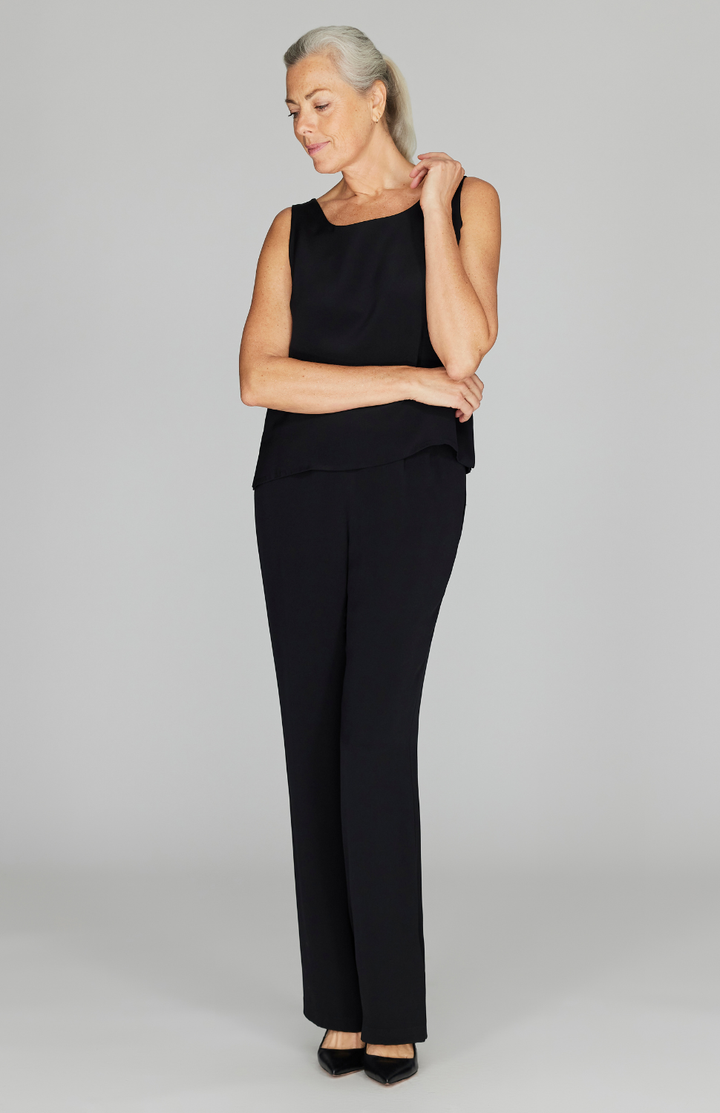 Silk Essential Straight Leg Pant w/Flat Front & Back Elastic