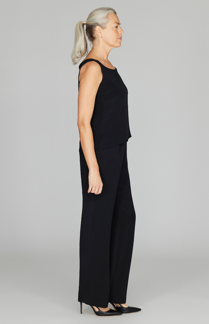 Silk Essential Straight Leg Pant w/Flat Front & Back Elastic