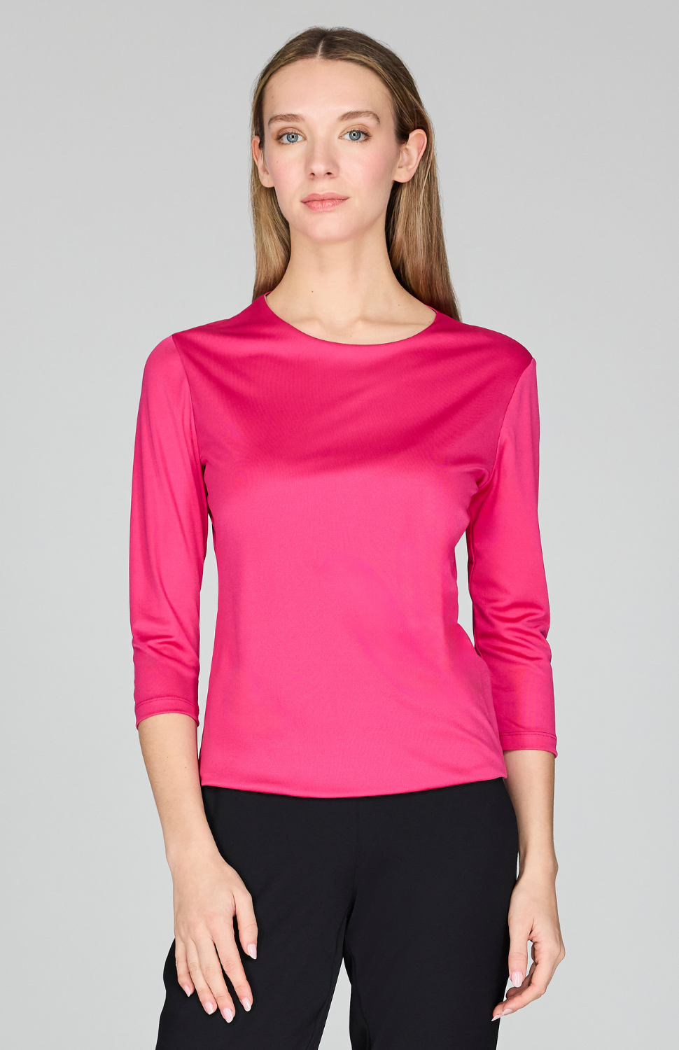 Morgan is 5'11" and wearing a Pink T-shirt in size XS.