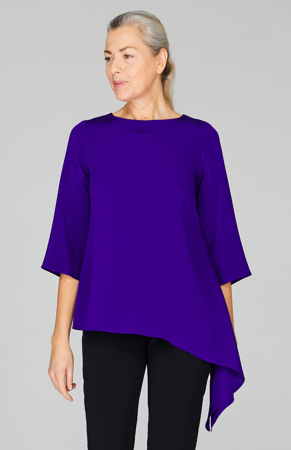 Silk Asymmetric Side Drape Tunic