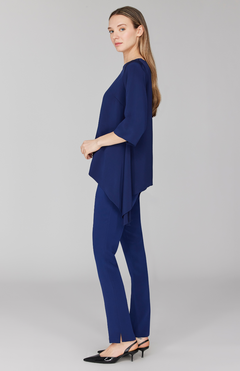 Silk Asymmetric Side Drape Tunic