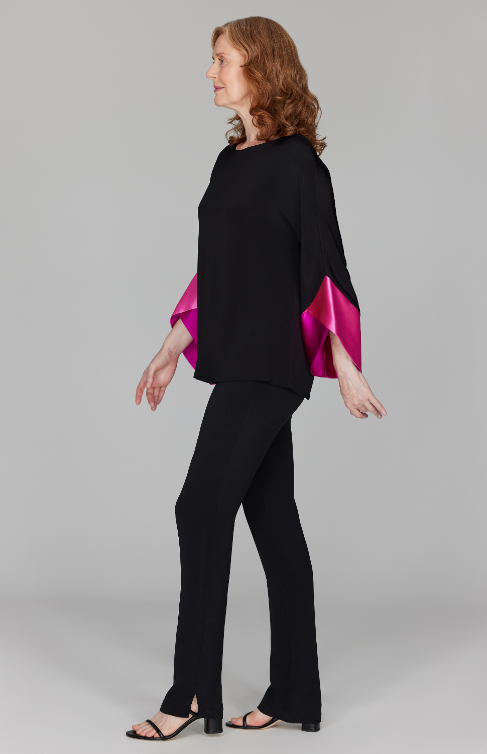 Silk Tunic w/Contrast Satin Color Block Sleeves