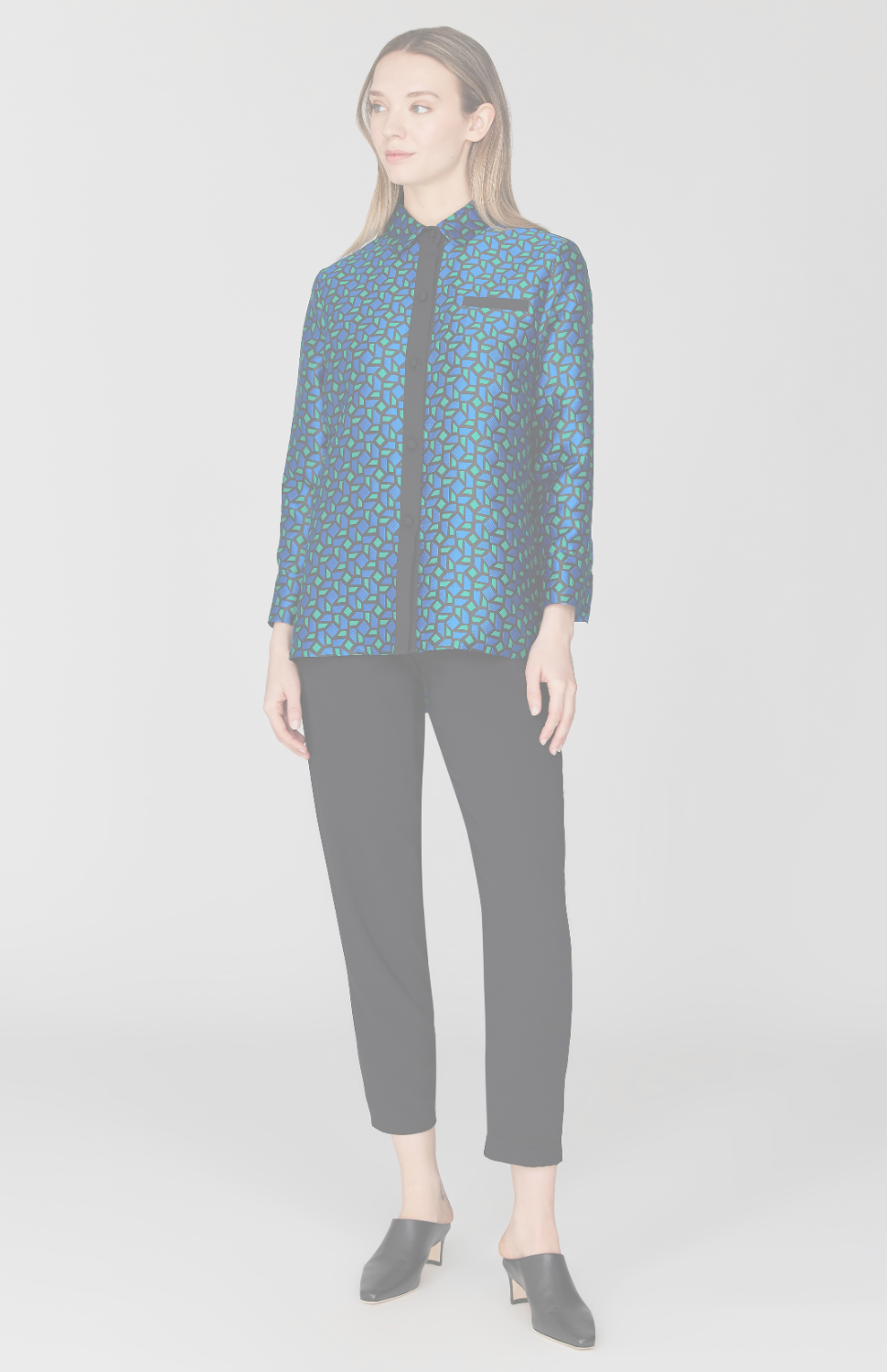 Geometric Jacquard Collared Shirt w/ Side Tabs