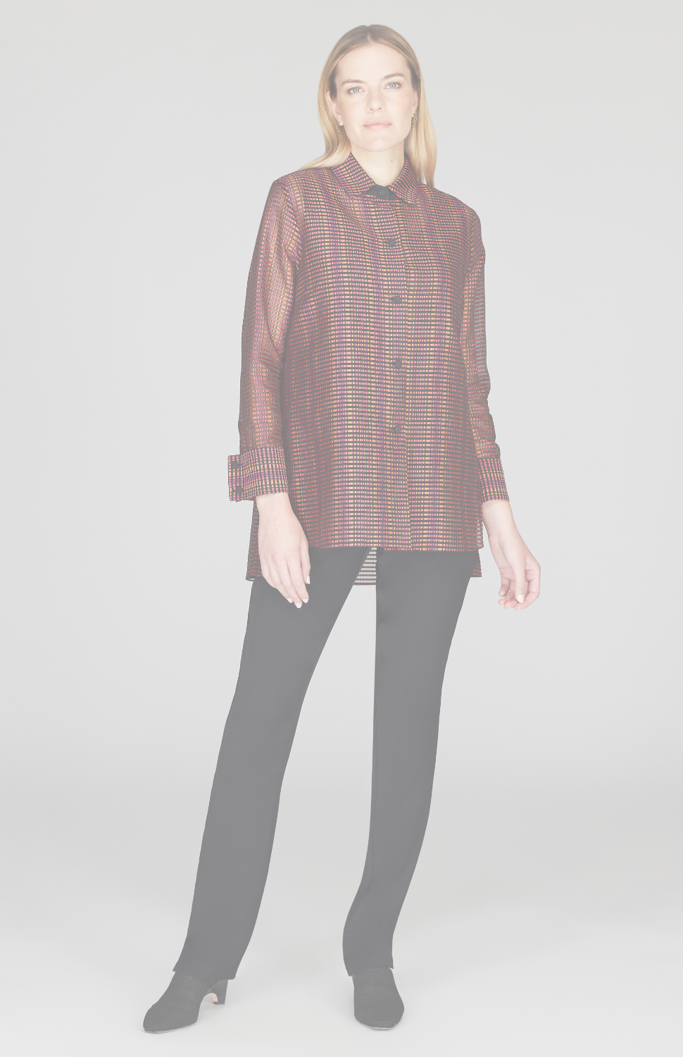 Sheer Stripe Collared Shirt w/ Side Tabs