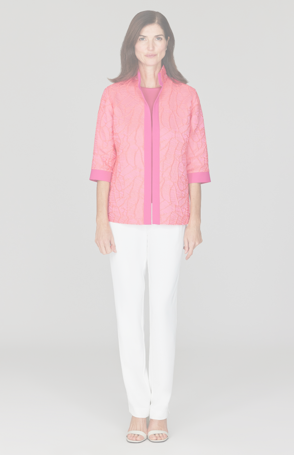 Abstract Botanic Stretch Jacquard Open Front High Neck Shirt Jacket