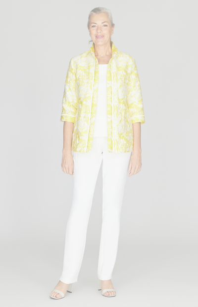 Abstract Flora Jacquard Open Front High Neck Shirt w/ Bias