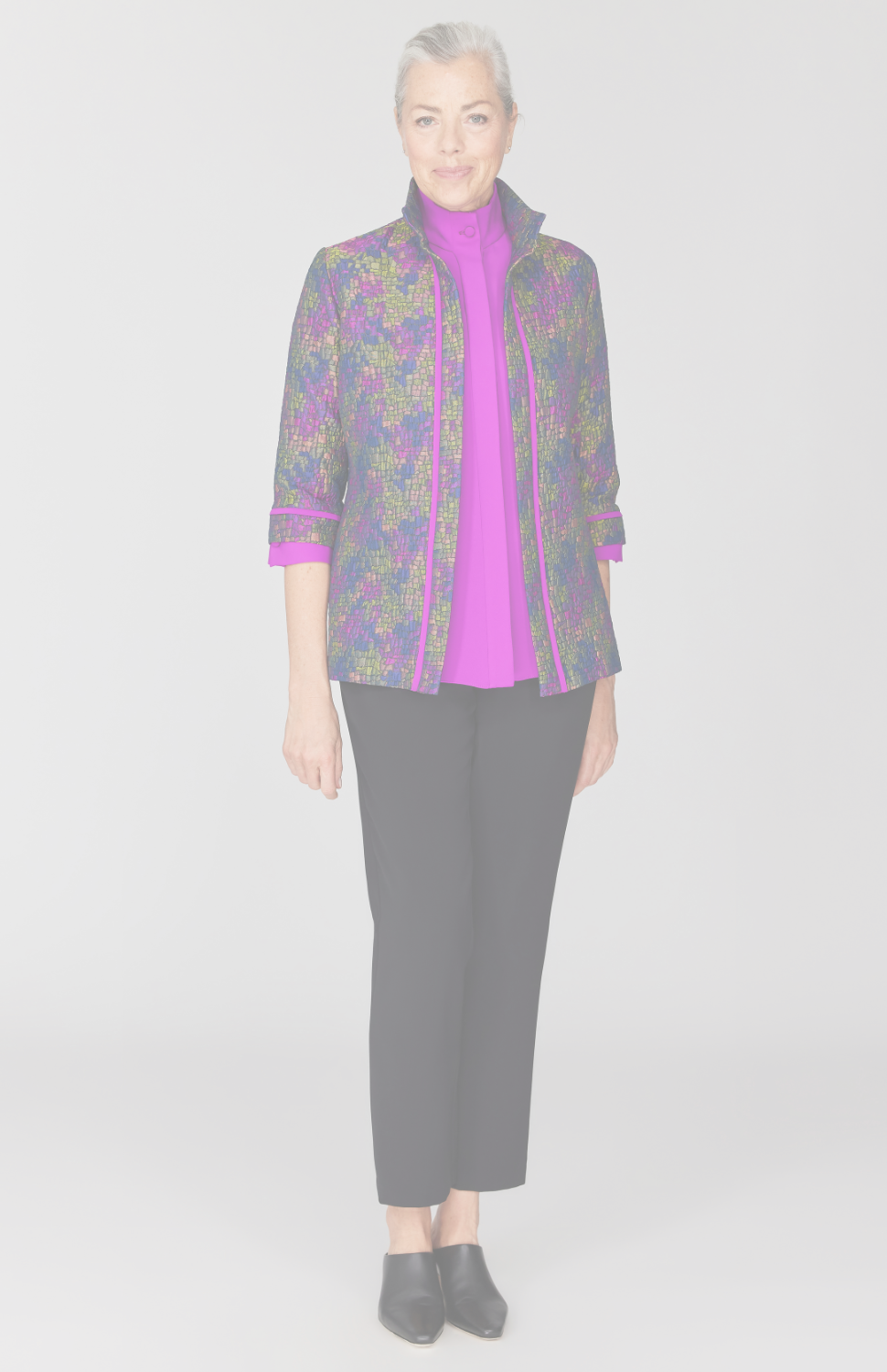 High Neck Open Front Shirt Jacket w/ Bias