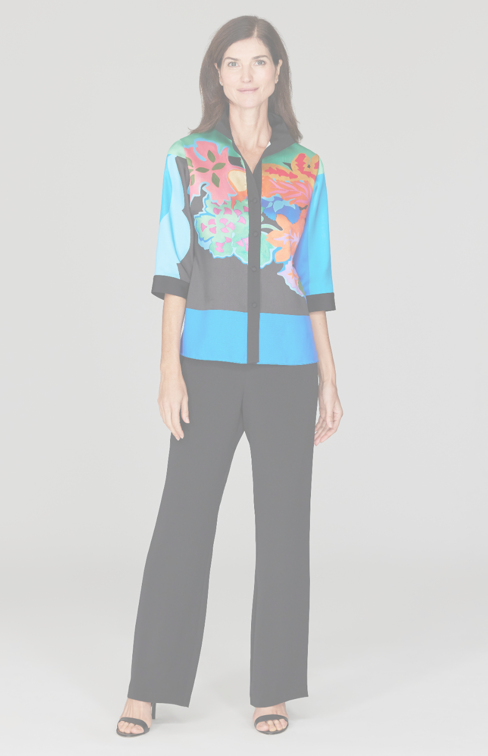 Color Block Floral High Neck Shirt