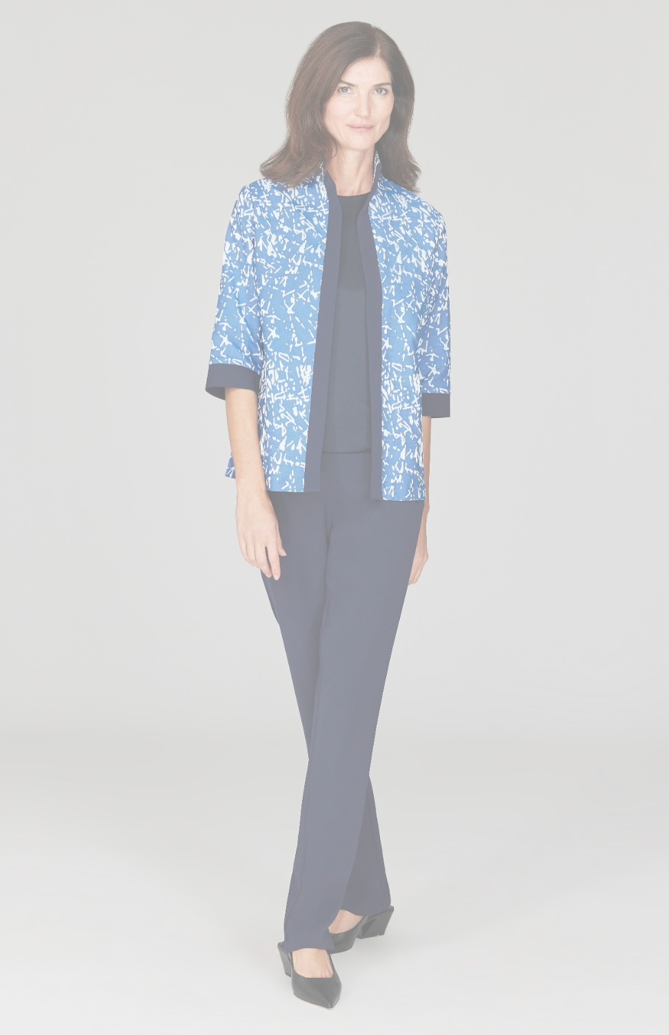 Paintbrush Stretch Jacquard Open Front High Neck Shirt Jacket