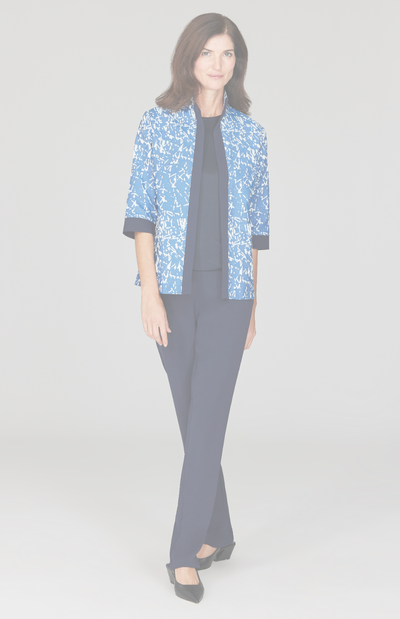 Paintbrush Stretch Jacquard Open Front High Neck Shirt Jacket
