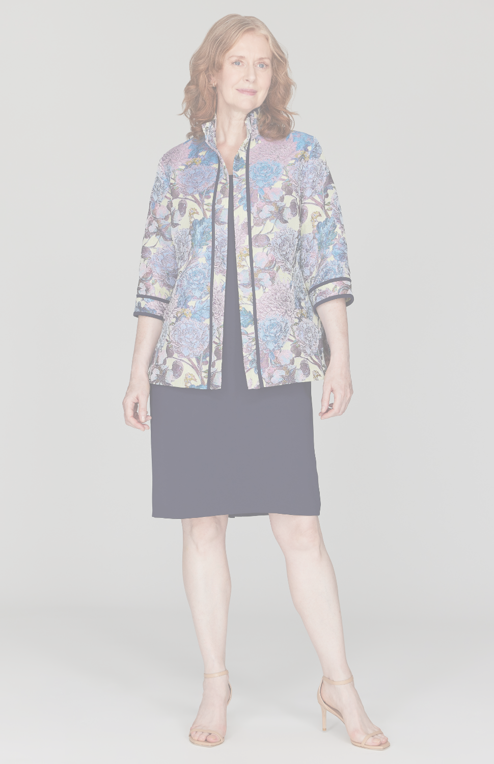 Peony Jacquard Open Front High Neck Shirt w/ Bias