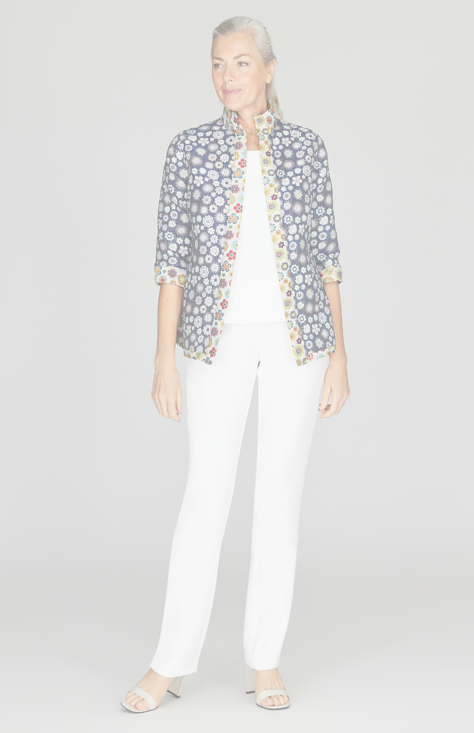 Graphic Flora Reversible High Neck Shirt Jacket