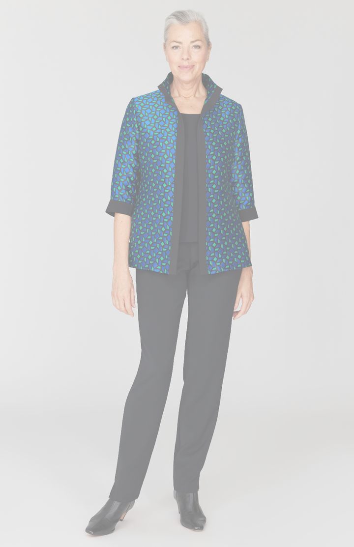 Geometric Jacquard High Neck Open Front Shirt Jacket