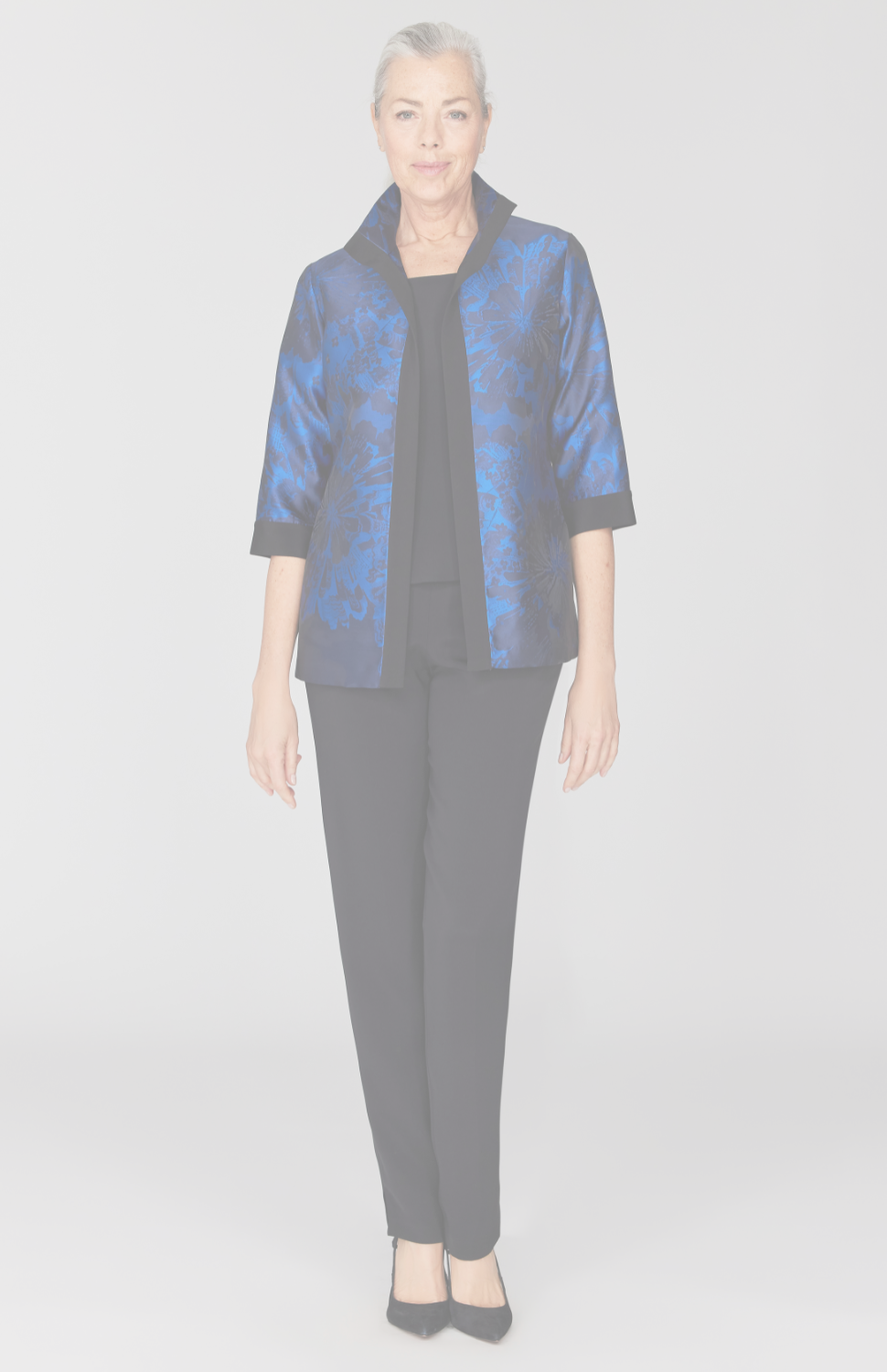 Sheer Tonal Floral Organza High Neck Open Front Shirt Jacket