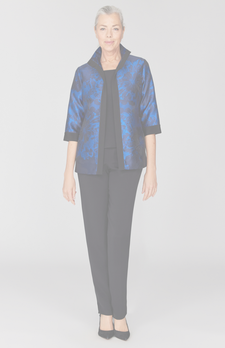 Sheer Tonal Floral Organza High Neck Open Front Shirt Jacket