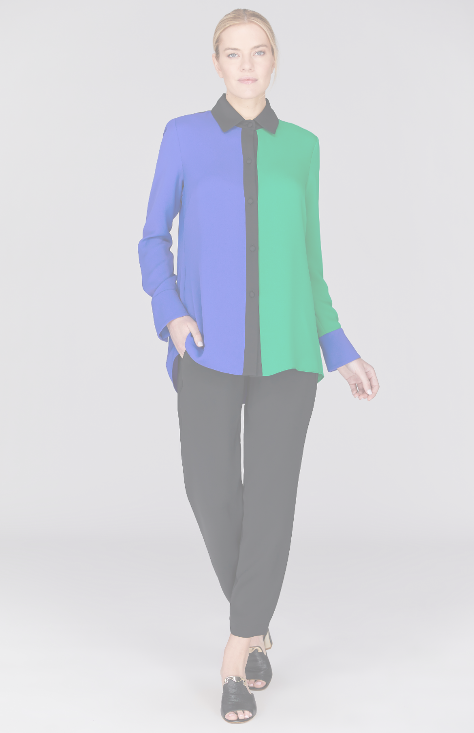 Color Block Lustrous Crepe Back Overlap Shirt