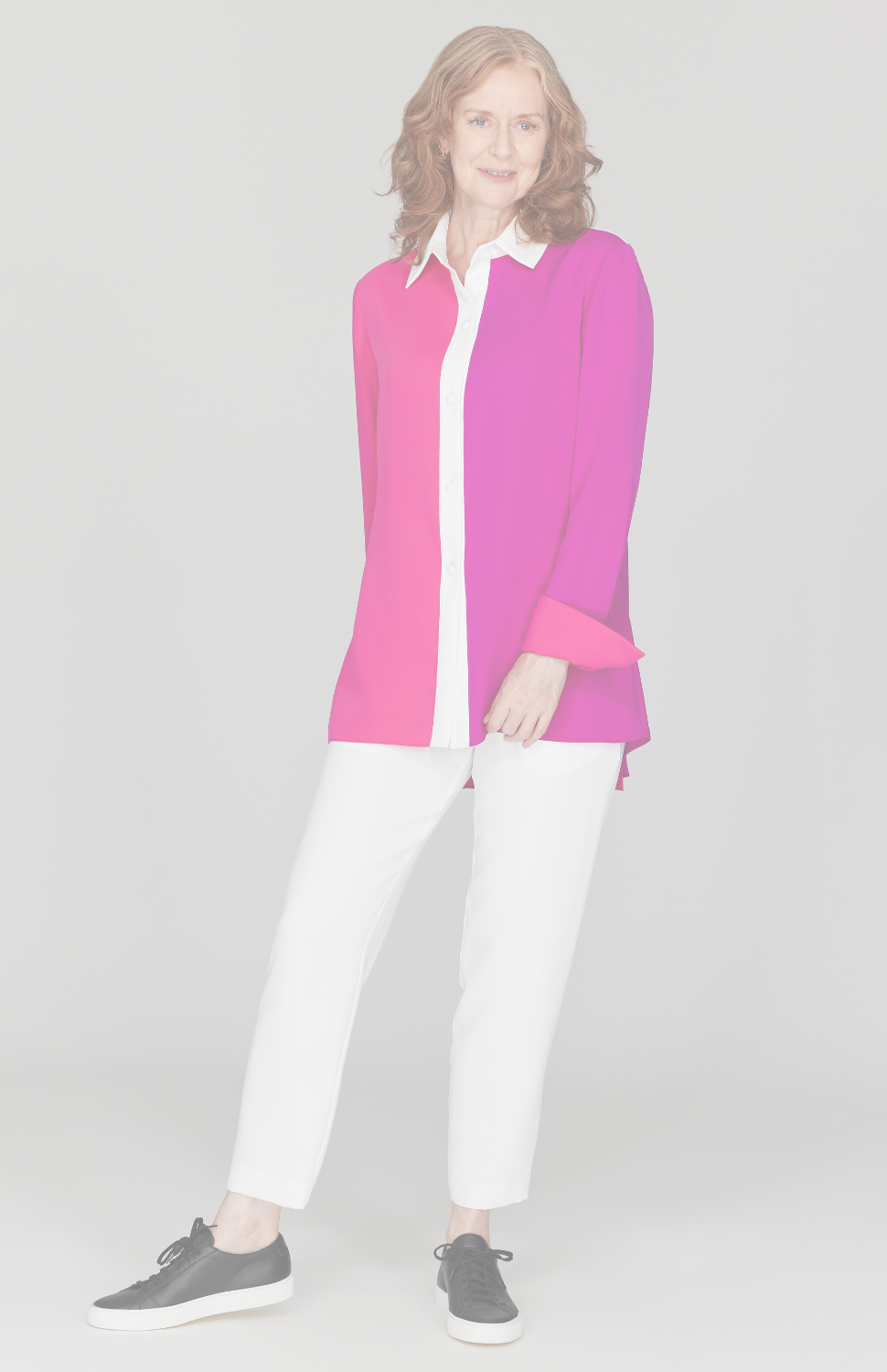 Color Block Lustrous Crepe Back Overlap Shirt