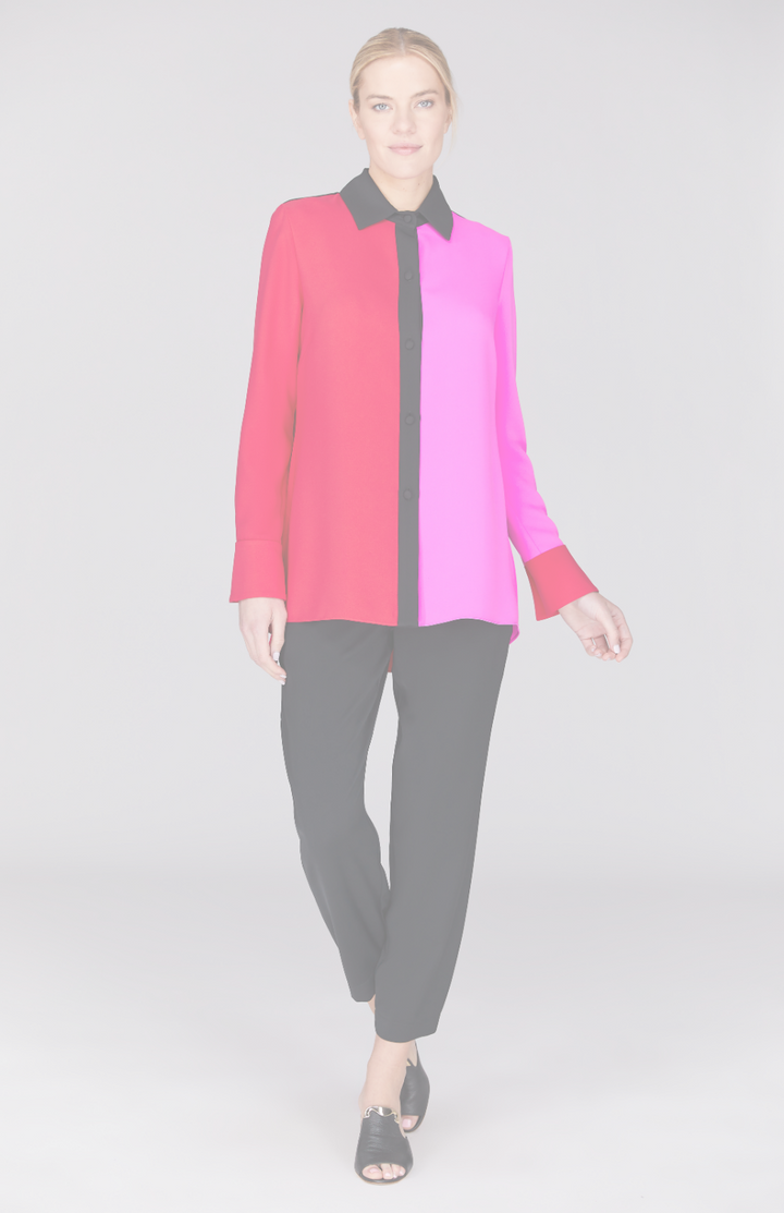 Color Block Lustrous Crepe Back Overlap Shirt