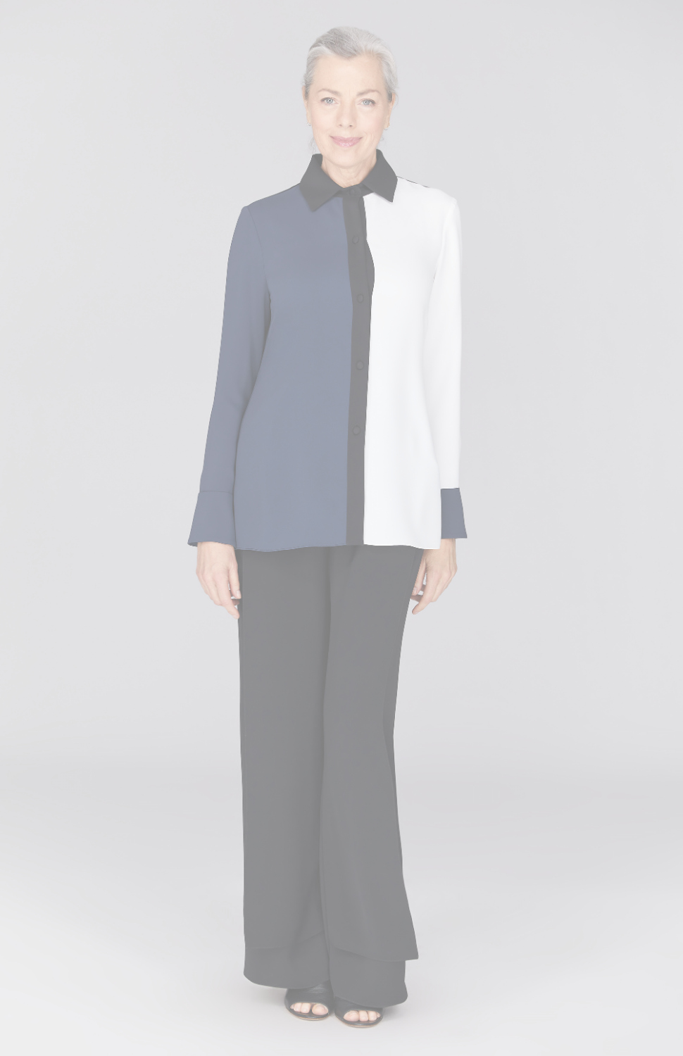 Color Block Lustrous Crepe Back Overlap Shirt