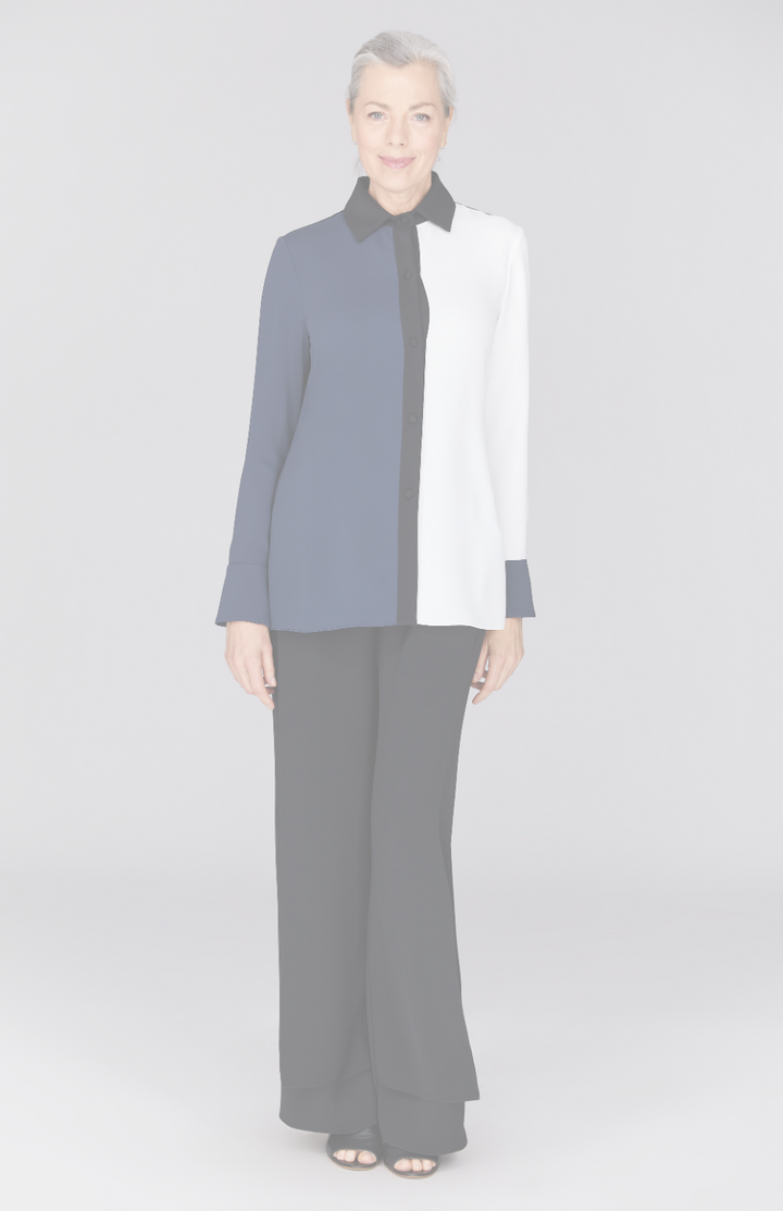 Color Block Lustrous Crepe Back Overlap Shirt