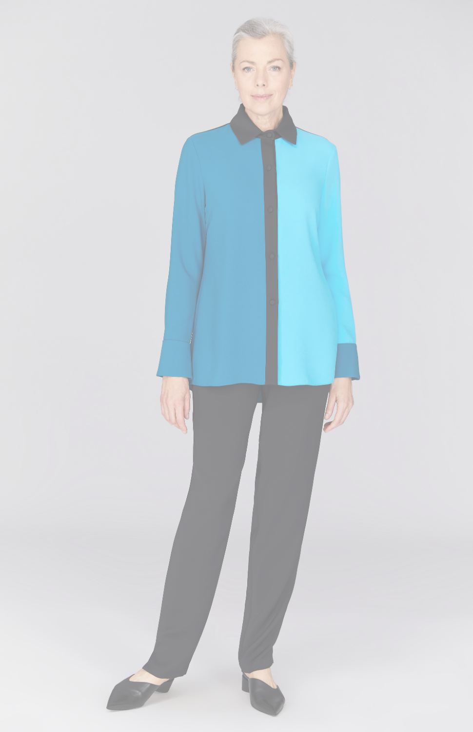 Color Block Lustrous Crepe Back Overlap Shirt