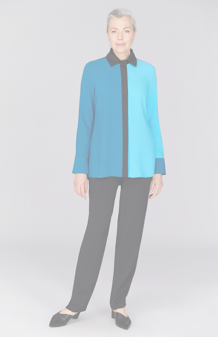 Color Block Lustrous Crepe Back Overlap Shirt