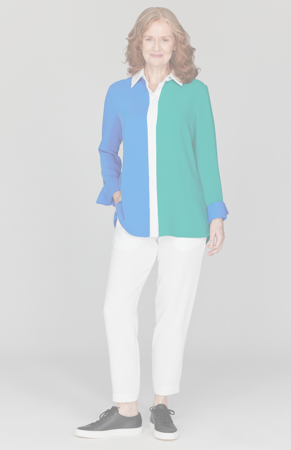 Color Block Lustrous Crepe Back Overlap Shirt