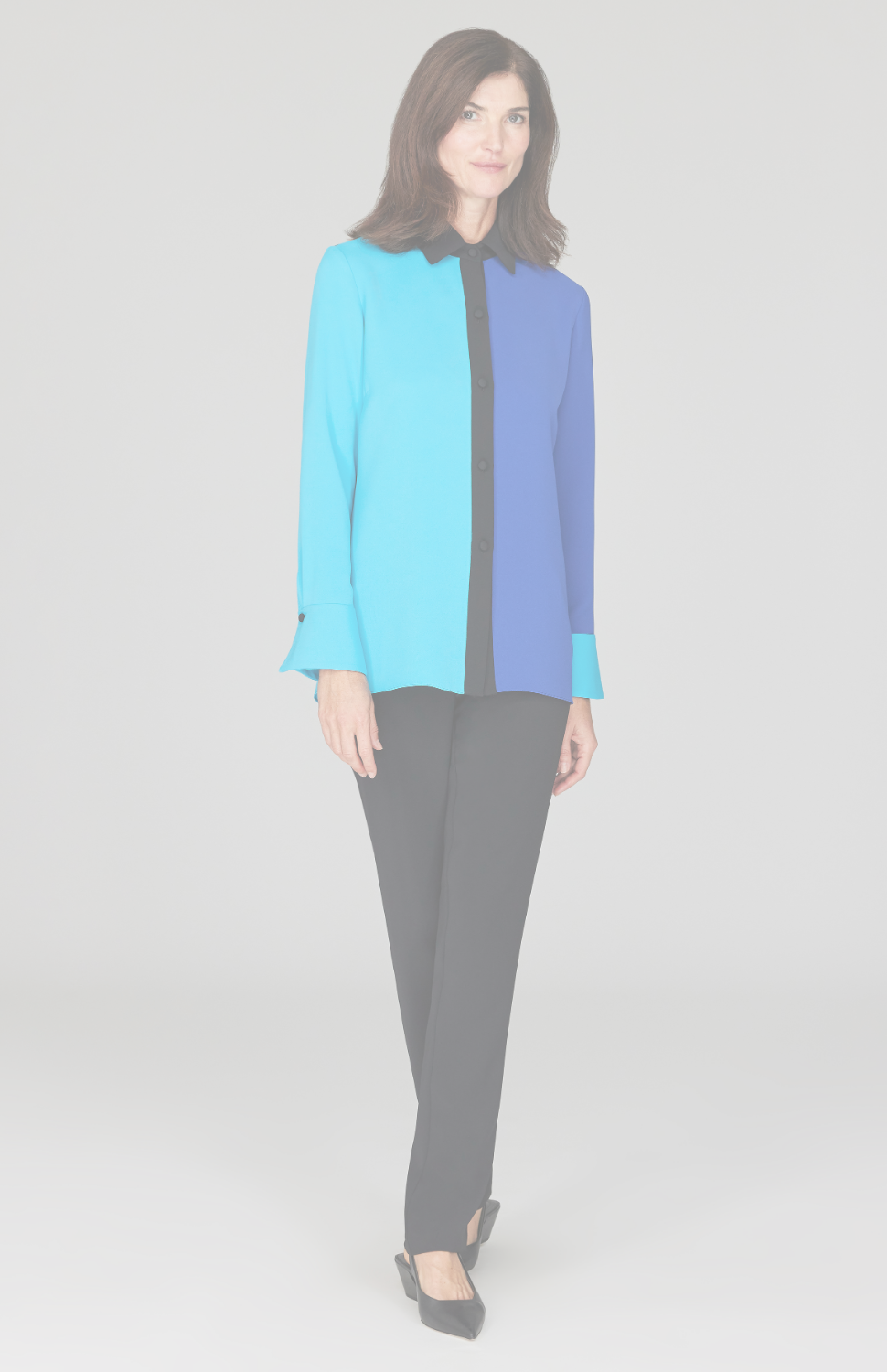 Color Block Lustrous Crepe Back Overlap Shirt