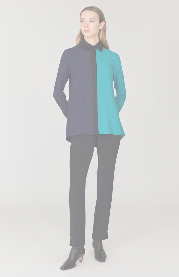 Lustrous Crepe Color Block Back Overlap Shirt