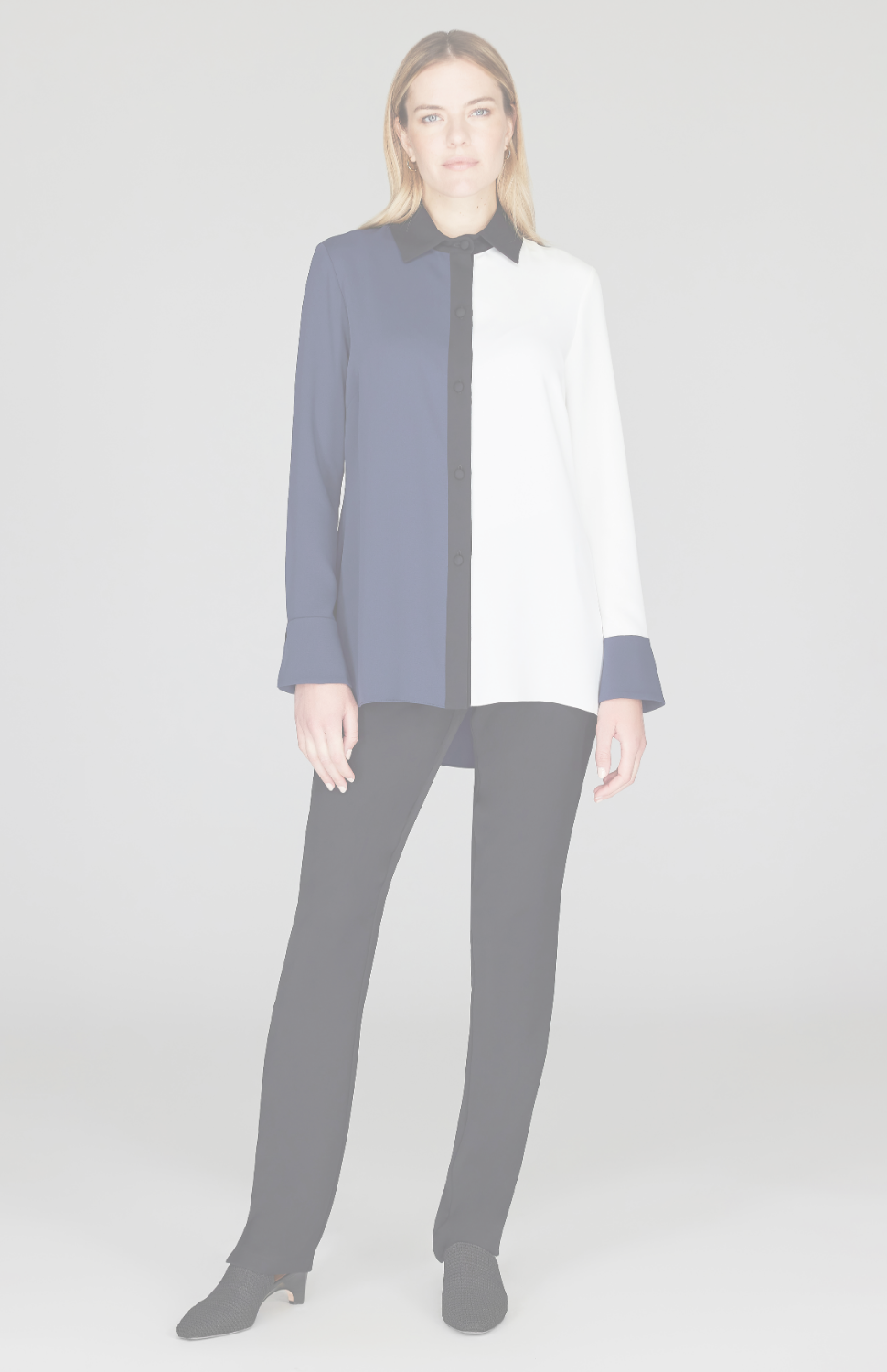Lustrous Crepe Color Block Back Overlap Shirt