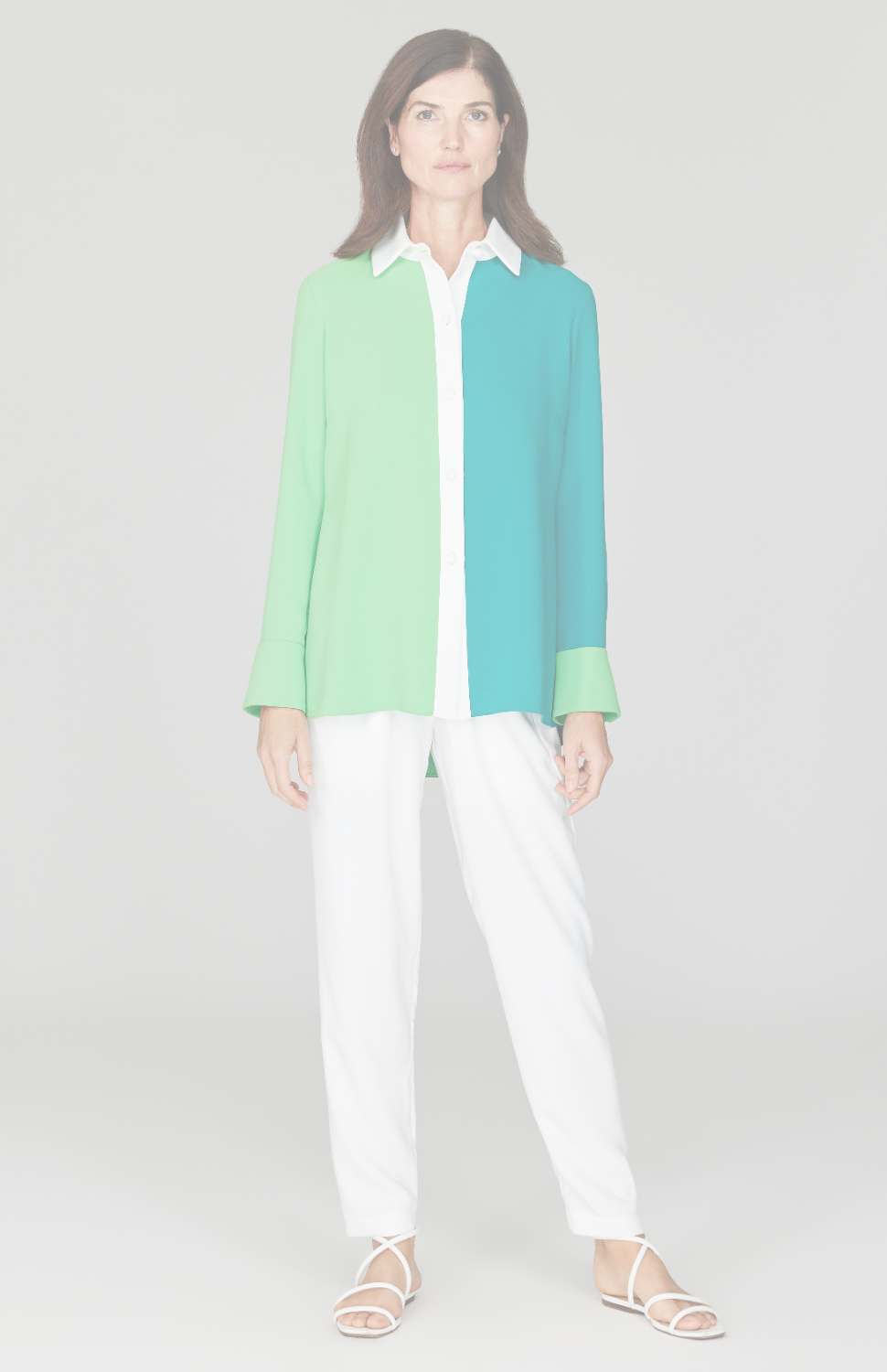 Color Block Lustrous Crepe Back Overlap Shirt