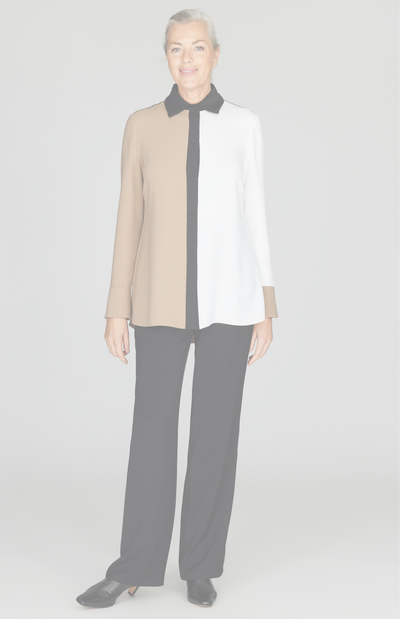 Color Block Lustrous Crepe Back Overlap Shirt