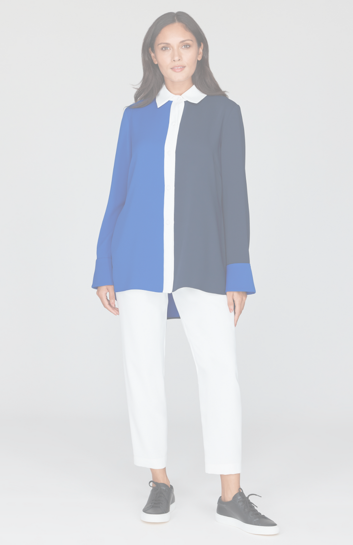 Lustrous Crepe Color Block Back Overlap Shirt