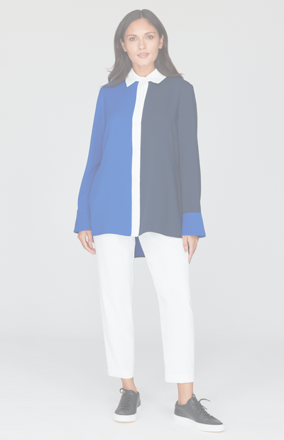 Color Block Lustrous Crepe Back Overlap Shirt