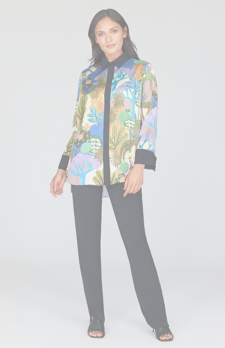 Oasis Print Collared Button Down w/ Side Tab