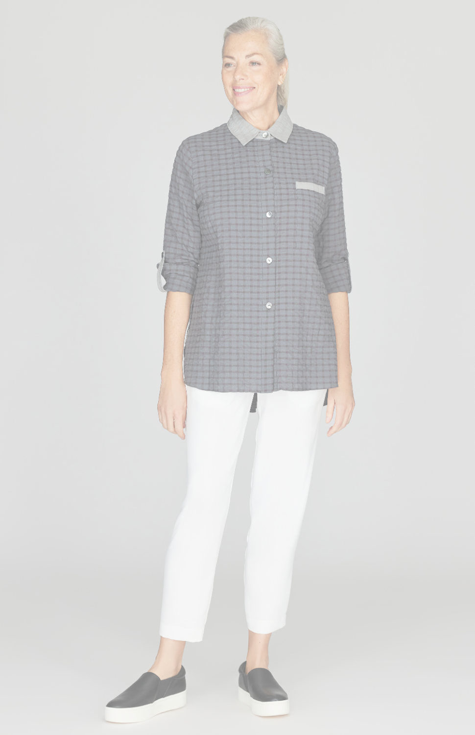 Crinkle Shirting Collared Button Down w/ Utility Sleeve
