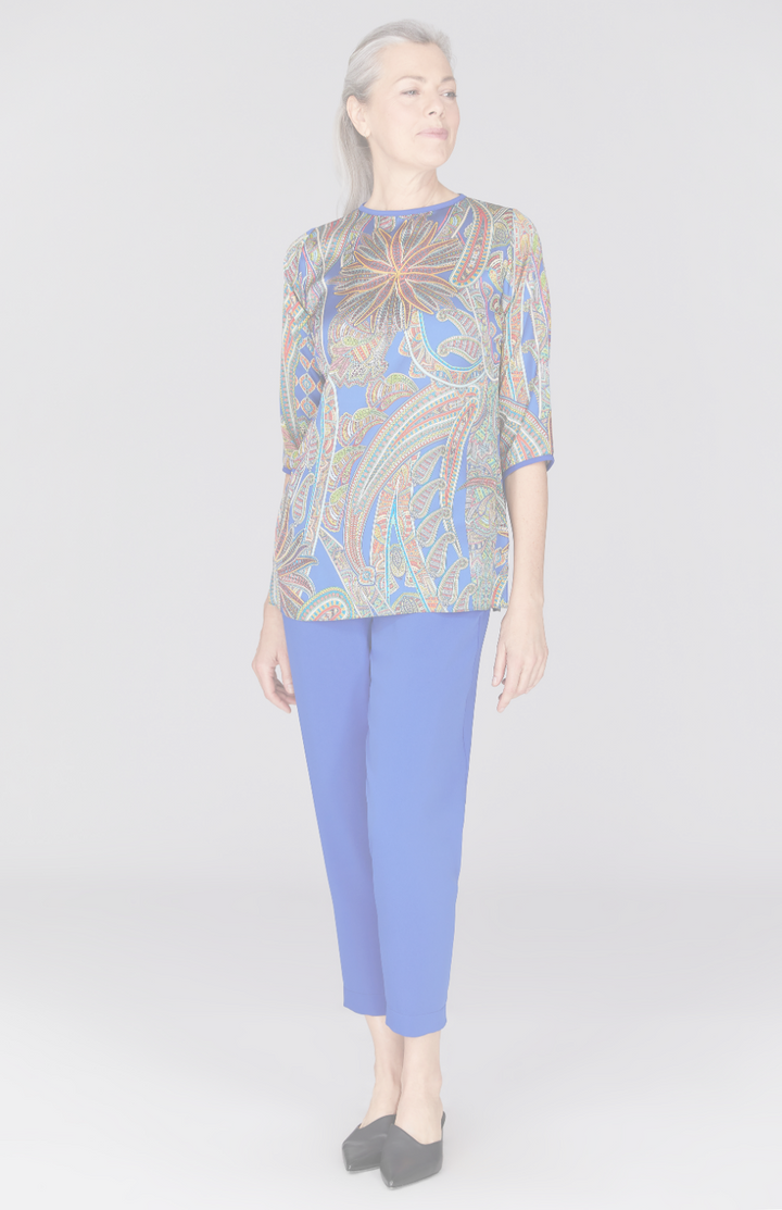 Paisley Print 3/4 Sleeve Blouse w/ Bias Trim