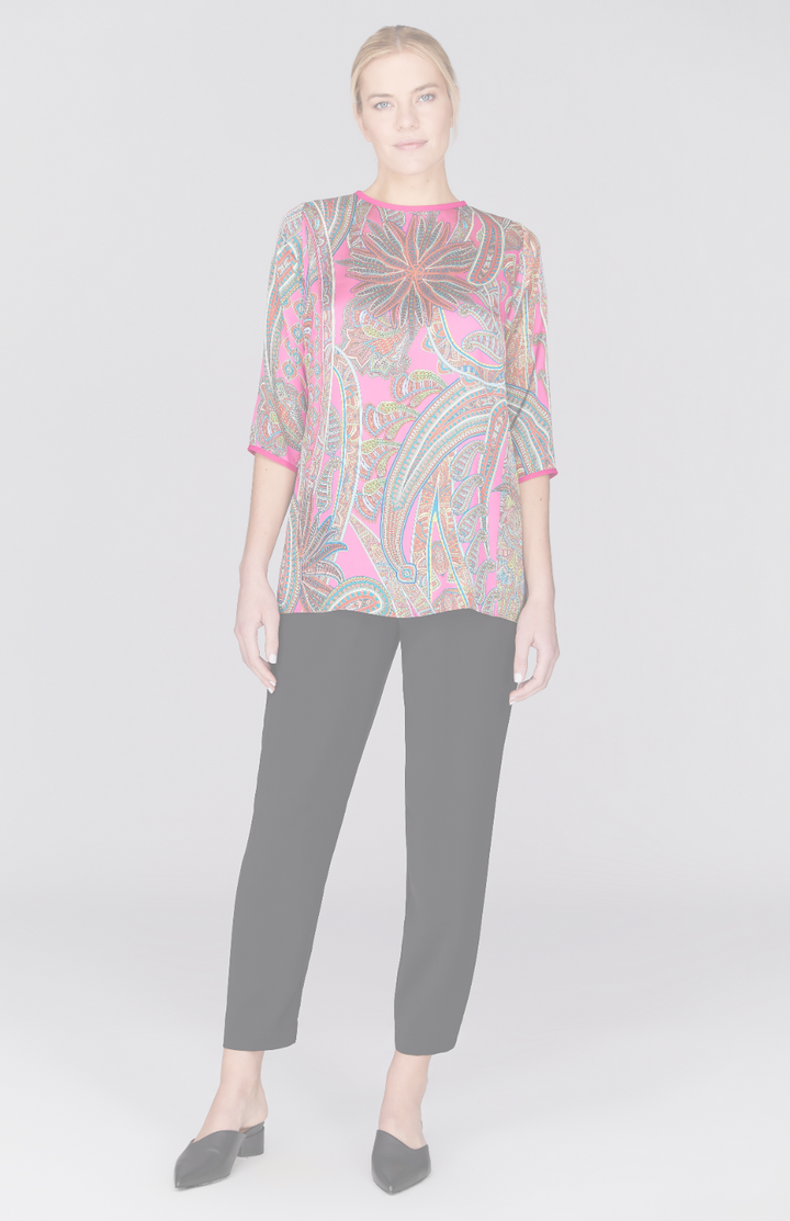 Paisley Print 3/4 Sleeve Blouse w/ Bias Trim