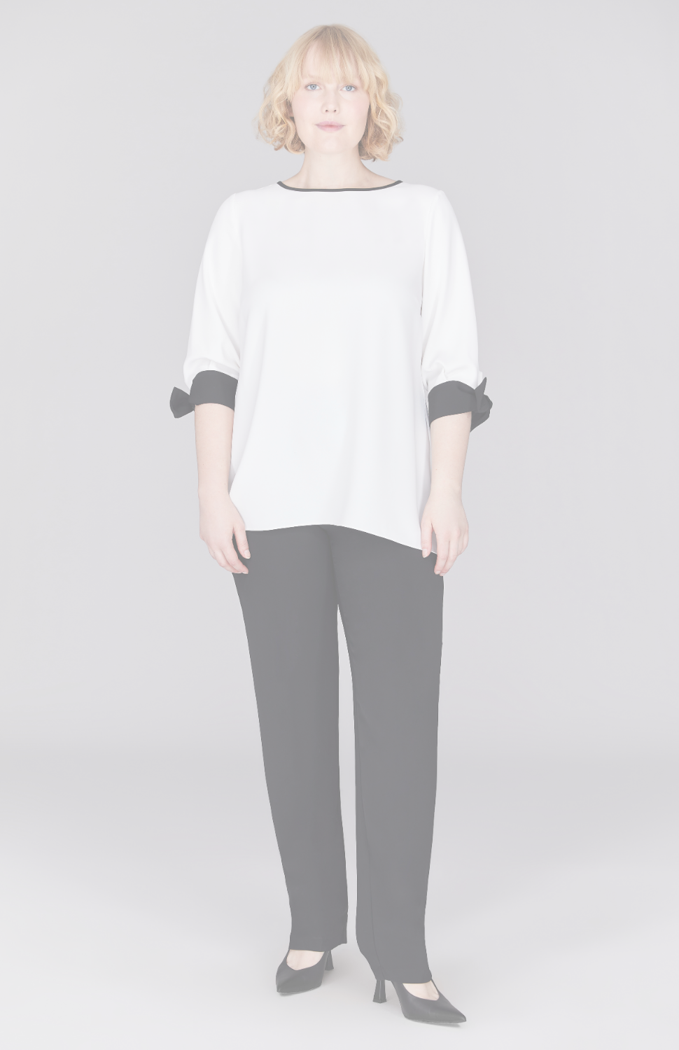 Lustrous Crepe 3/4 Sleeve Blouse with Tie Cuff